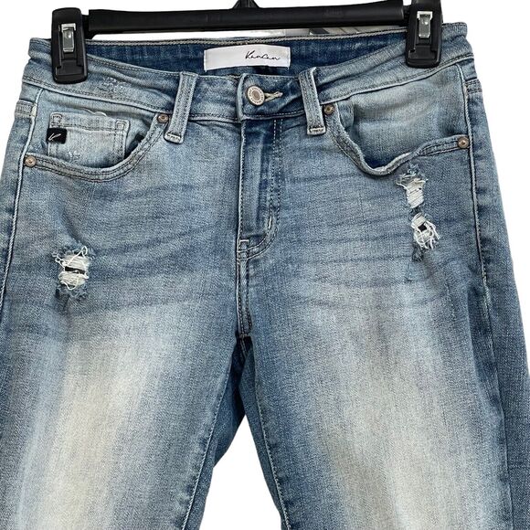 KanCan SZ 5/26 Skinny Jeans Low-Rise Distressed Whiskered Stretch Zip-Fly Blue - Picture 2 of 12